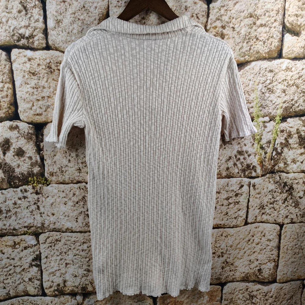 H&M Cream And White Textured Mini Shirt Dress With Collar Women's Size Small - Picture 11 of 12